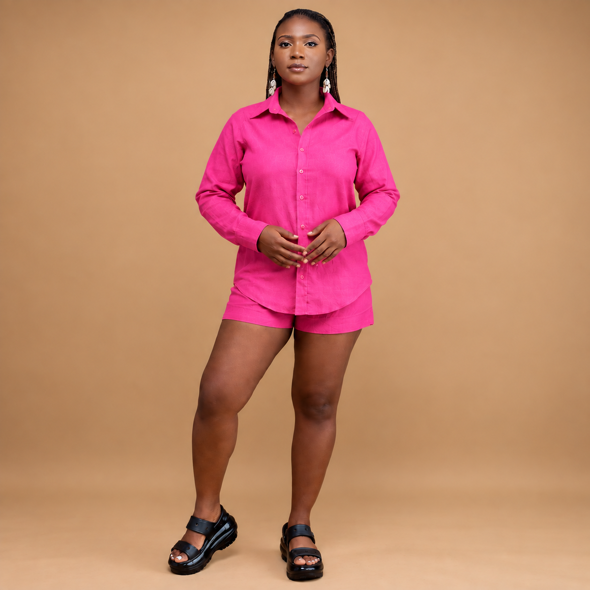 Linen long sleeve shirt with shorts
