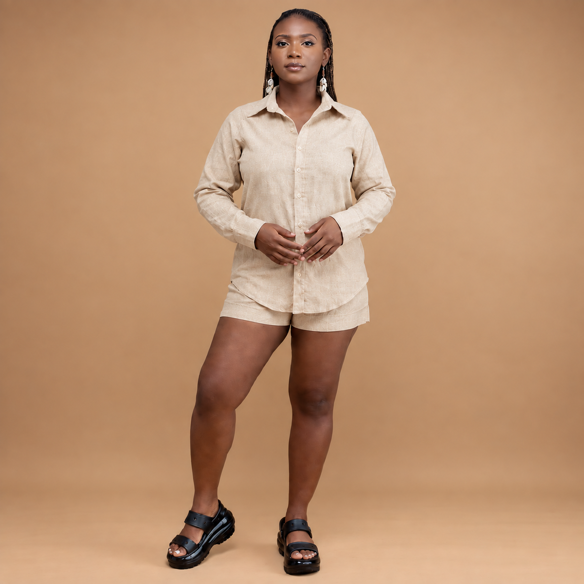 Linen long sleeve shirt with shorts