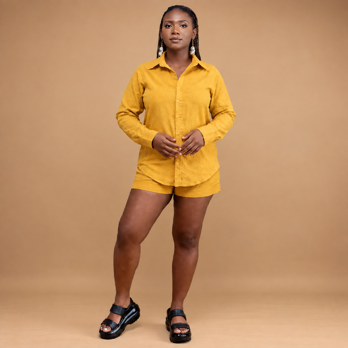 Linen long sleeve shirt with shorts