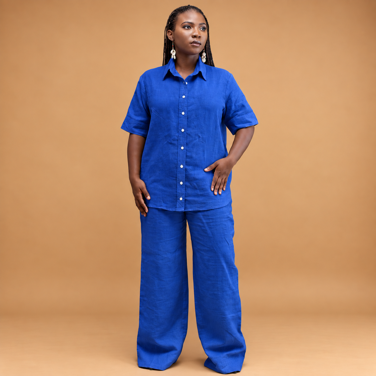 Linen short sleeve shirt with trouser