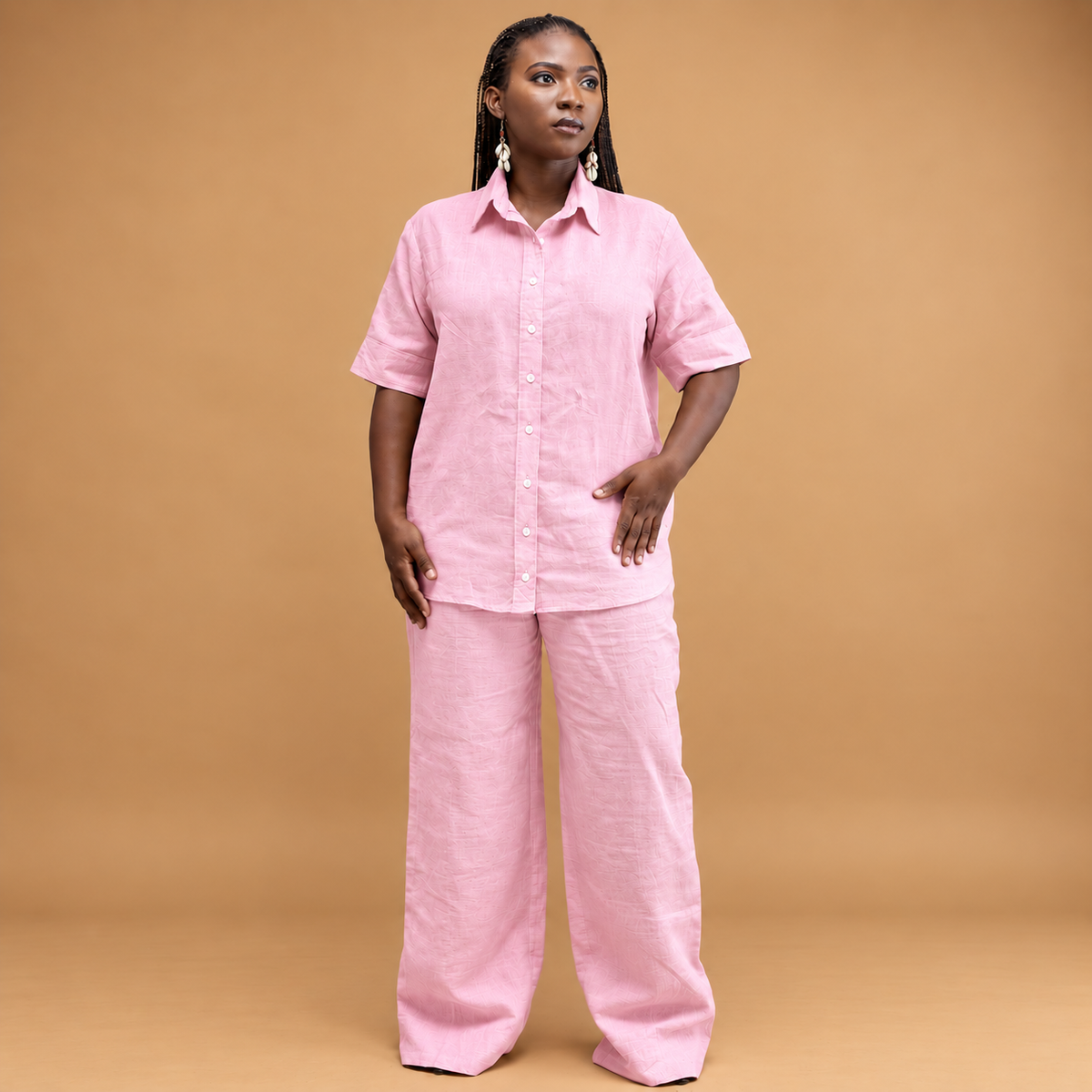 Linen short sleeve shirt with trouser