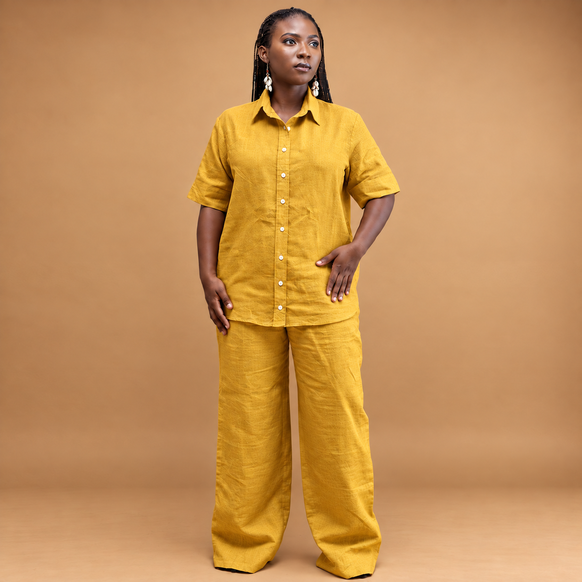 Linen short sleeve shirt with trouser