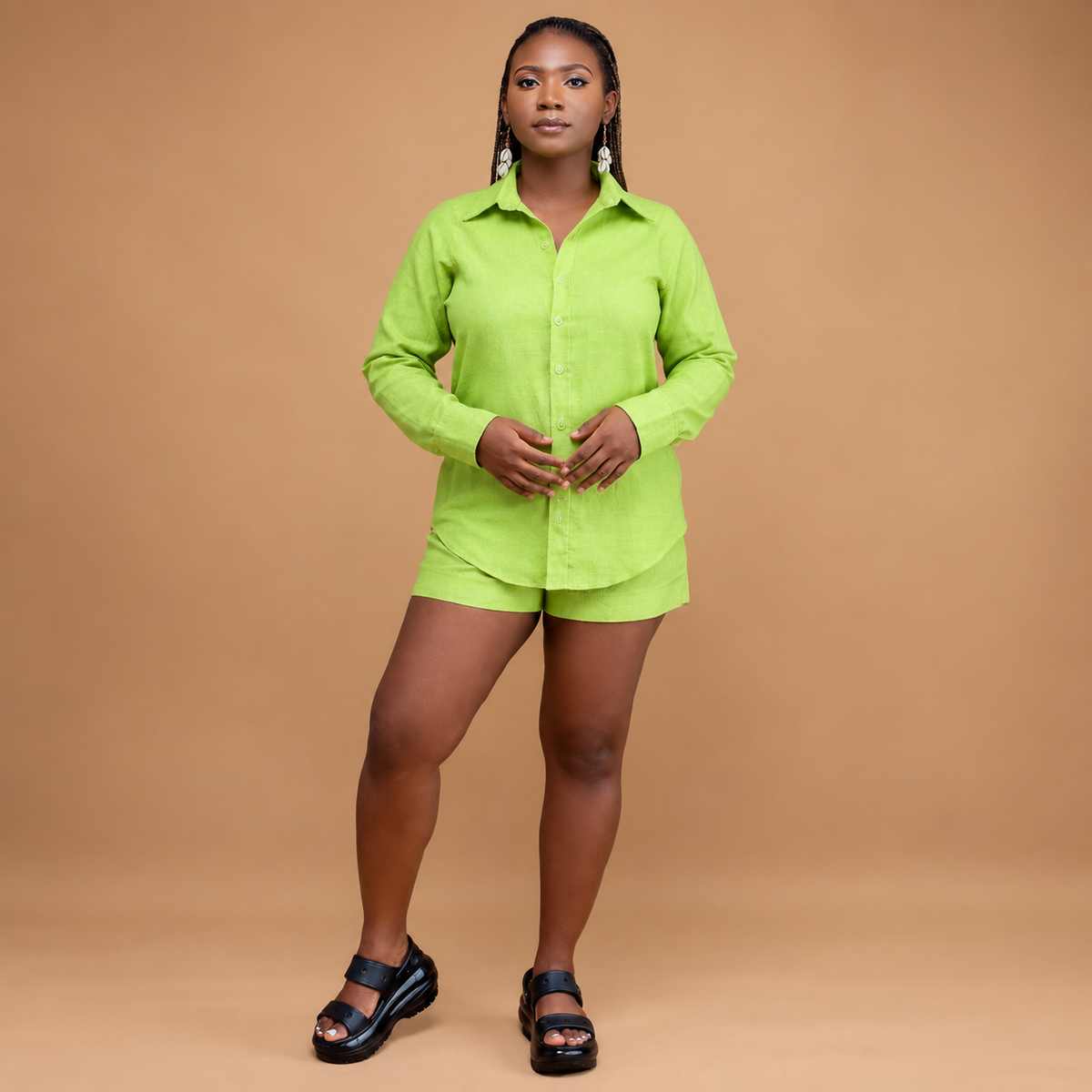 Linen long sleeve shirt with shorts
