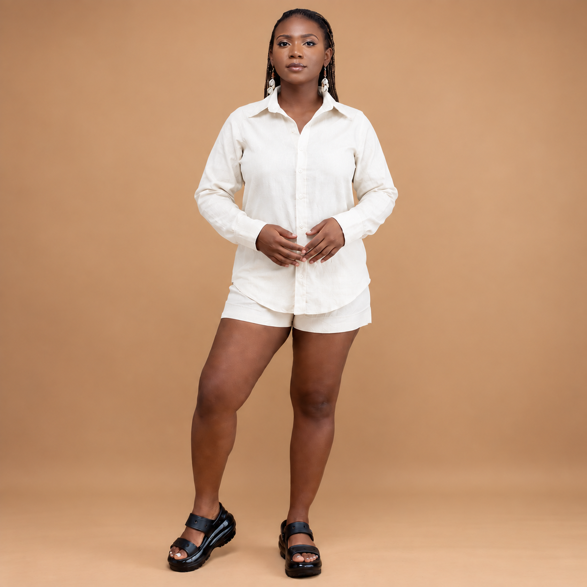 Linen long sleeve shirt with shorts