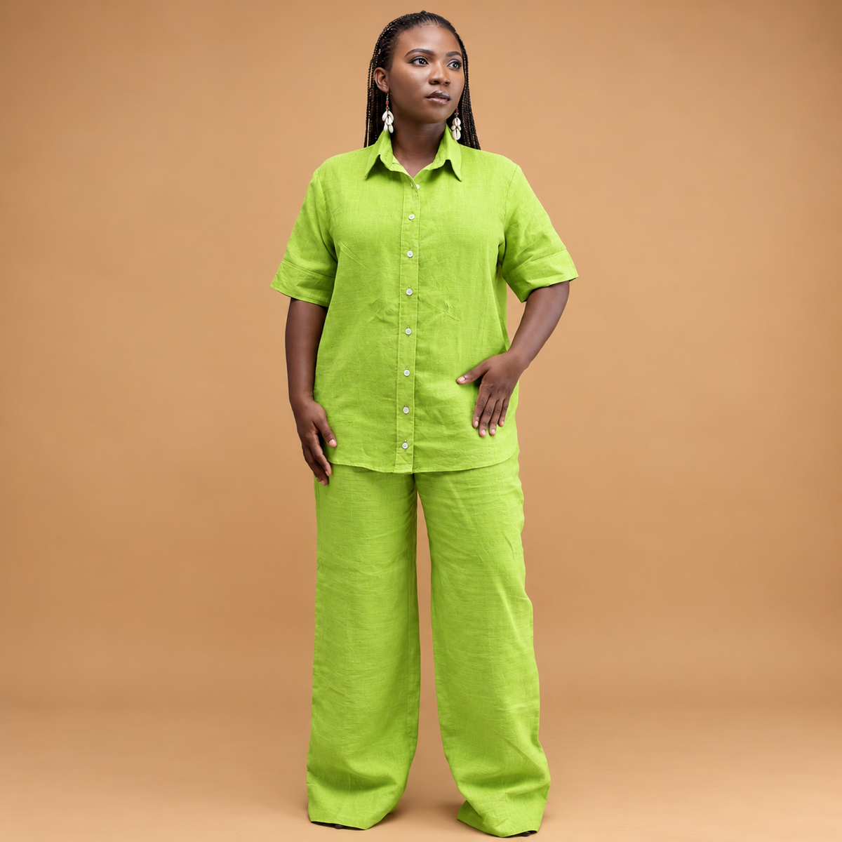Linen short sleeve shirt with trouser