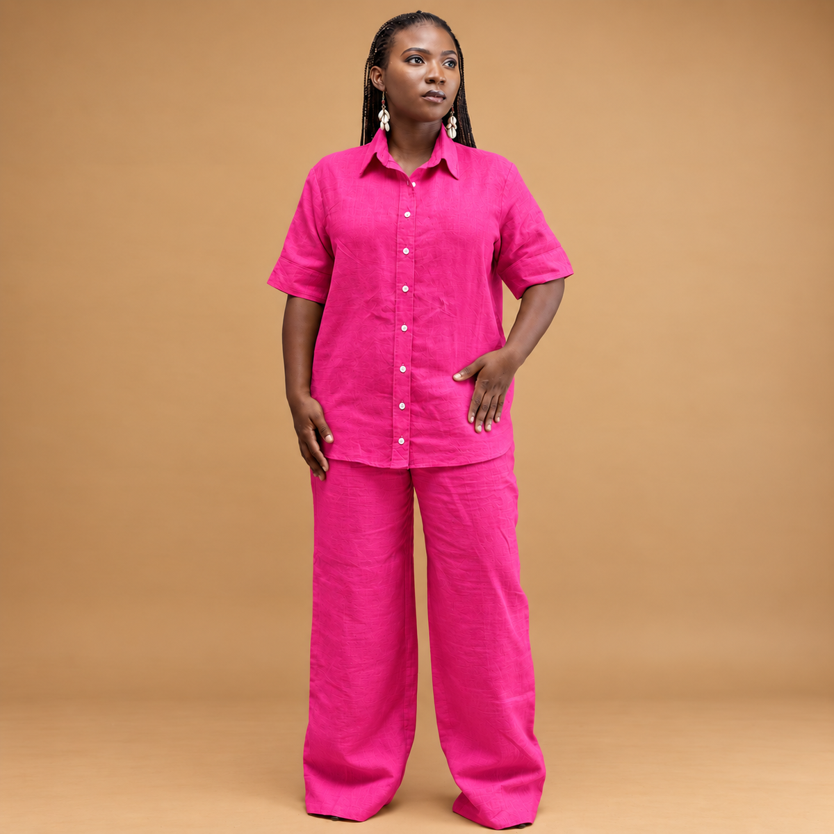 Linen short sleeve shirt with trouser