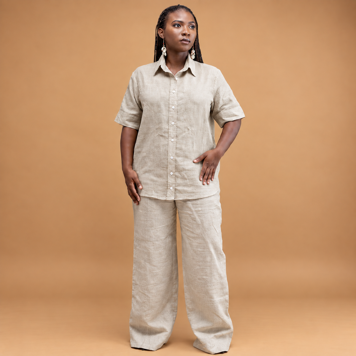 Linen short sleeve shirt with trouser
