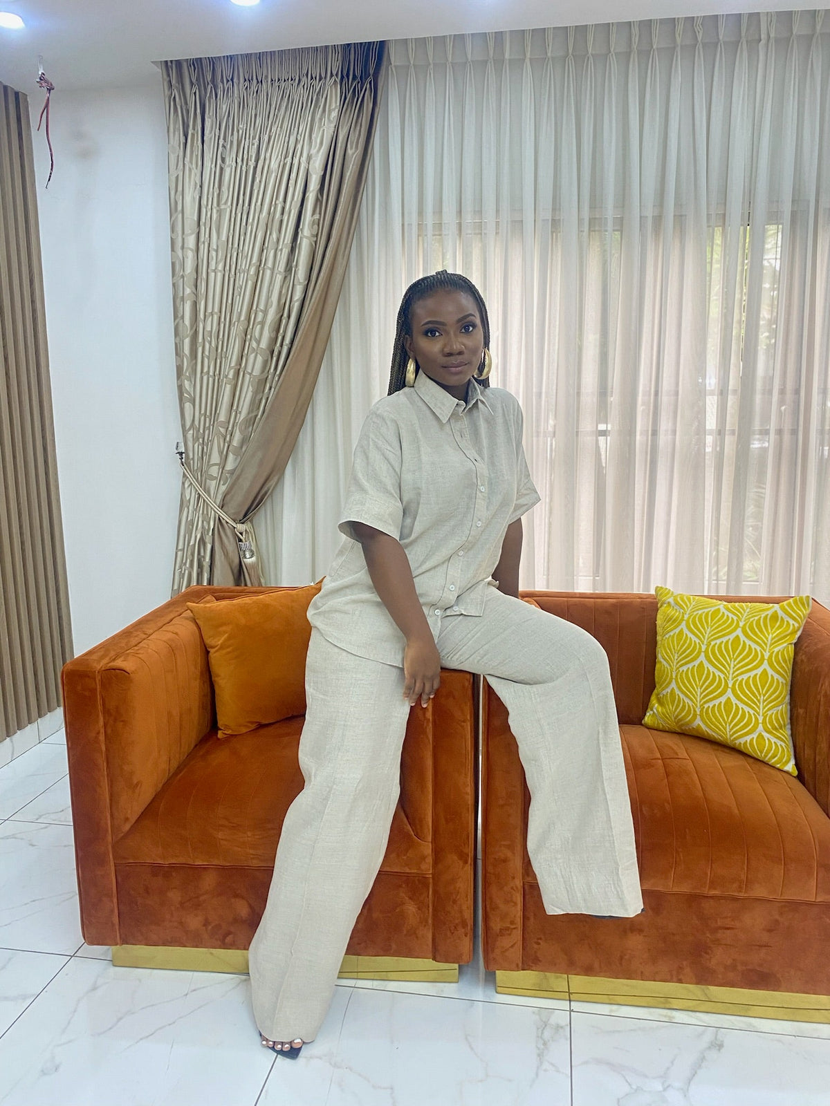 Linen short sleeve shirt with trouser