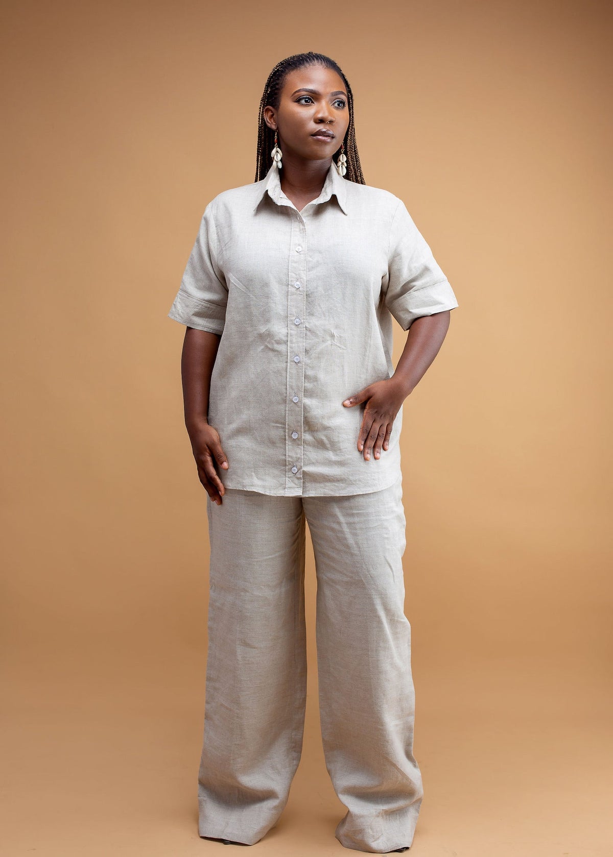 Linen short sleeve shirt with trouser
